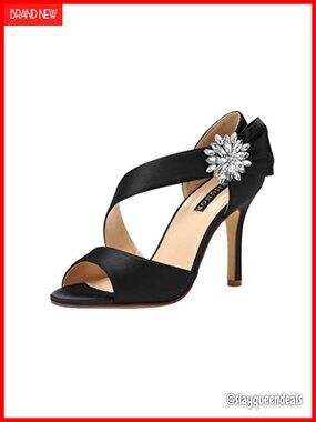 ERIJUNOR Women's Satin High Heel Sandals Rhinestone Bow Open Toe
